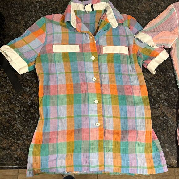Lot of 2 Vintage Work Force by Barco Uniform Tops Plaid white cuffs XS Womens - Picture 4 of 10